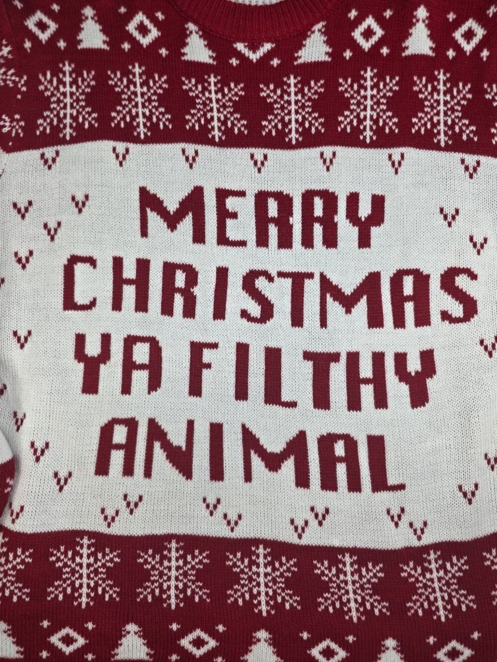 Merry Christmas Ya Filthy Animal Ugly Christmas Sweater Men's Large